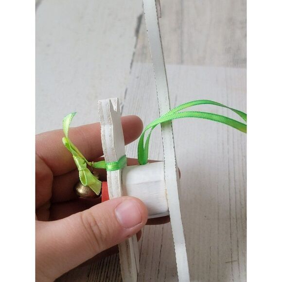 Kurt adler 1991 white cat bell heart wooden ornament Xmas decor - Picture 5 of 6